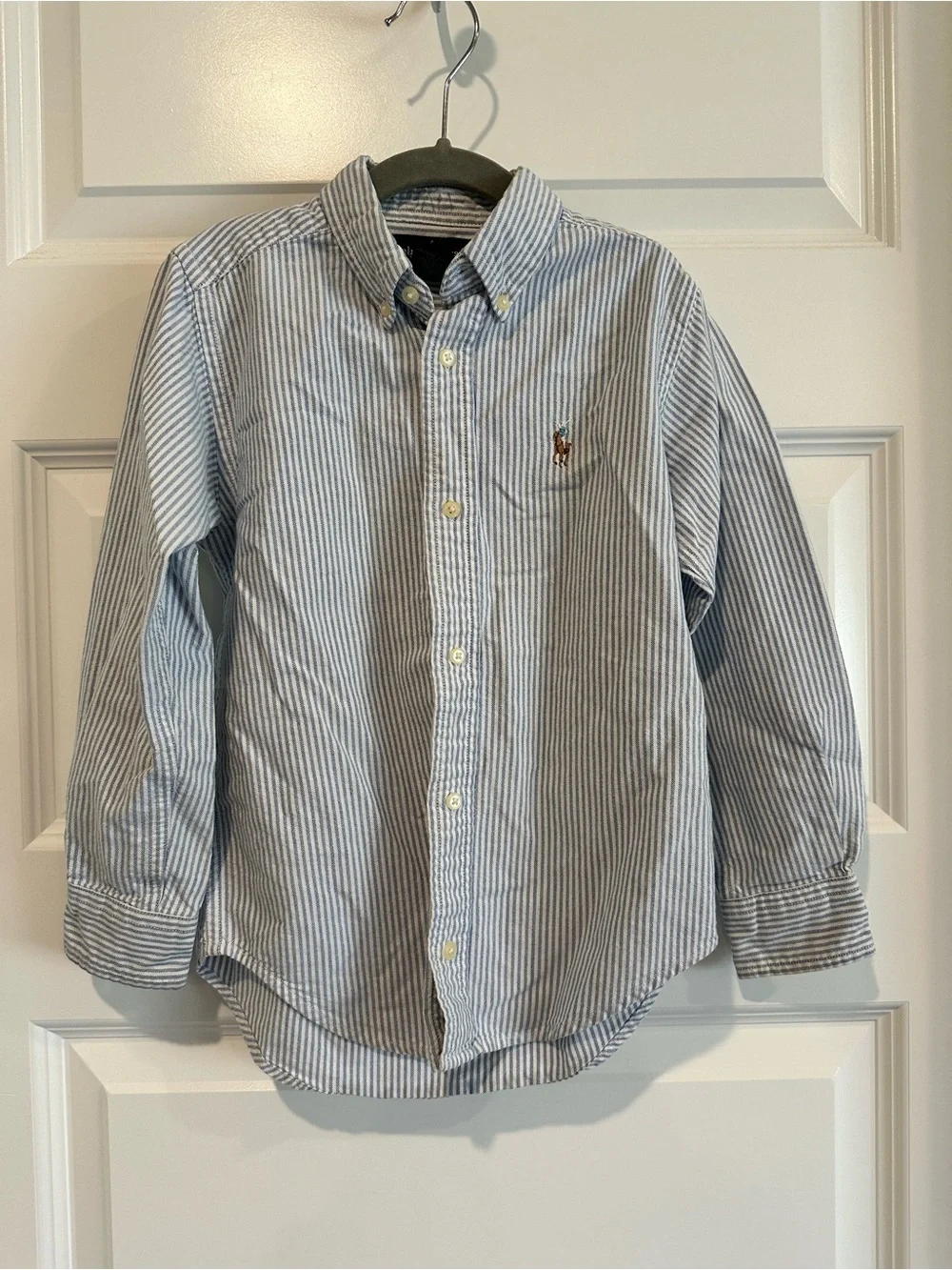 Ralph Lauren Boys Size 6 Blue White Striped Cotton Oxford Button Down Shirt EUC